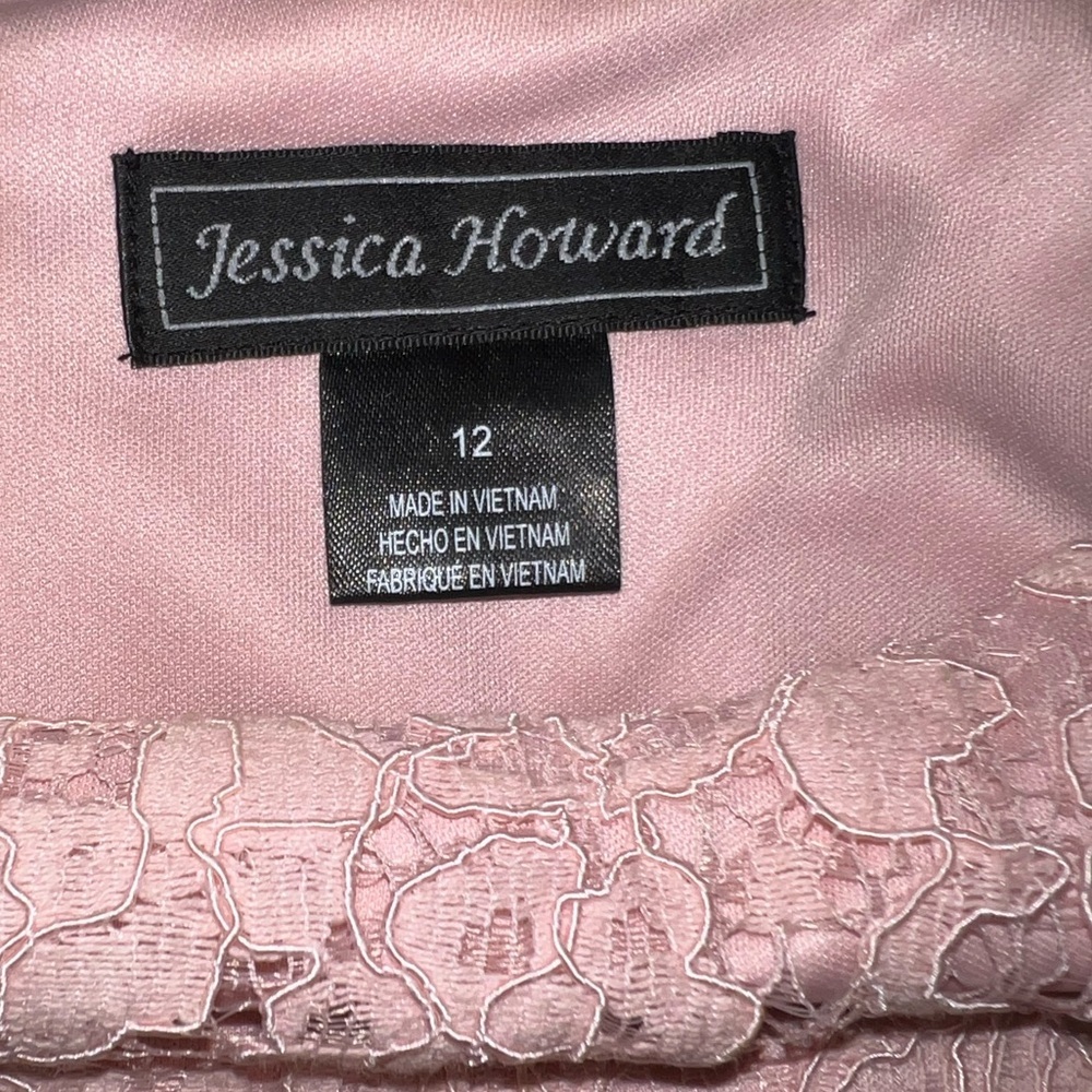 Jessica Howard Blush Pink Lace Dress 3/4 Sleeve Knee Length Size 12 - Picture 6 of 10